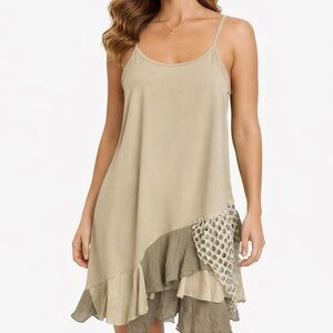 Noelle Womens Boho Sundress Tank Dress Size S/M Beige Ruffle Hem Fairy Grunge
